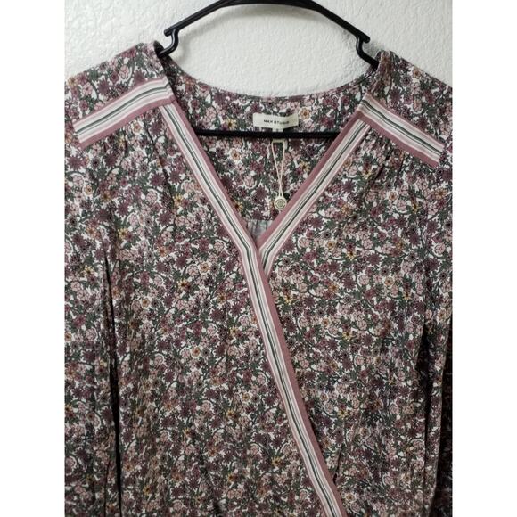 Max Studio Women’s Small Faux Wrap Top V-Neck Floral Print Long Sleeve - Picture 2 of 7